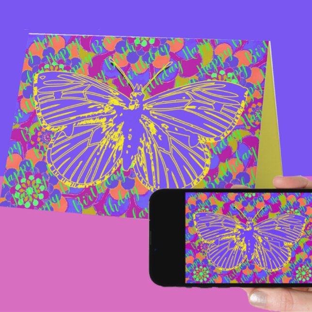 Carte Papillon vibrant et Fleurs Vintages moisies Annive (Créateur téléchargé)