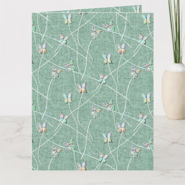 Carte Papillons à l'aquarelle sur fond vert menthe  (Devant)