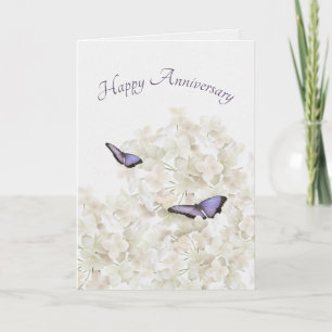 Carte Papillons Anniversaires sur Hydrangée Blanche