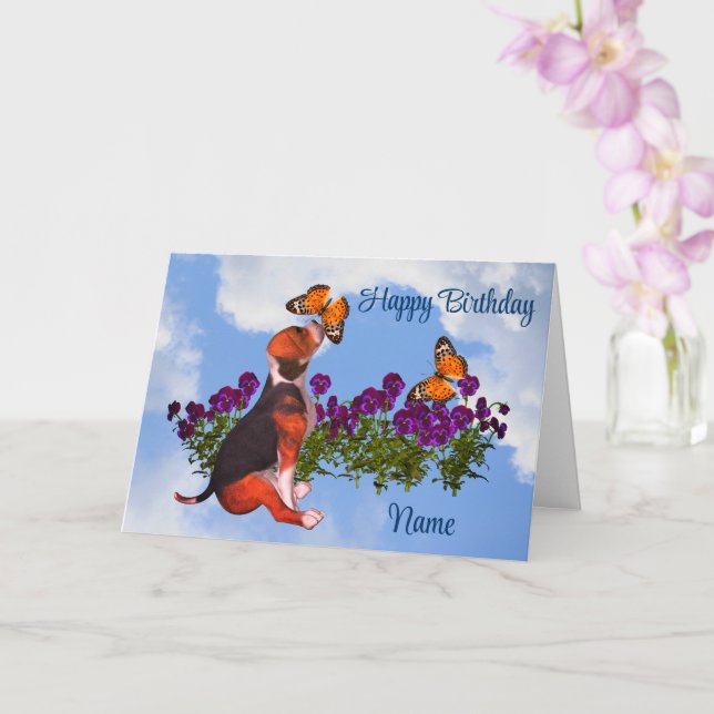 Carte Papillons beagles Pansies Anniversaire mignon (Orchidée)