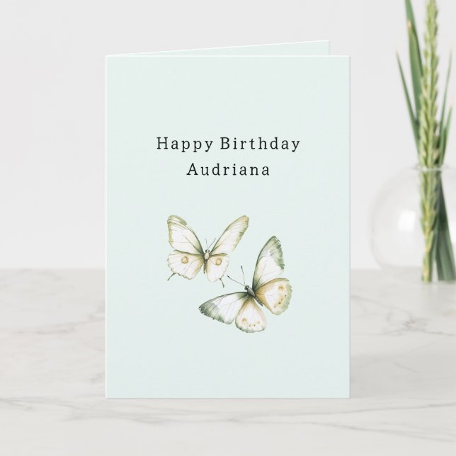 Carte Papillons blancs verts menthe Anniversaire (Devant)