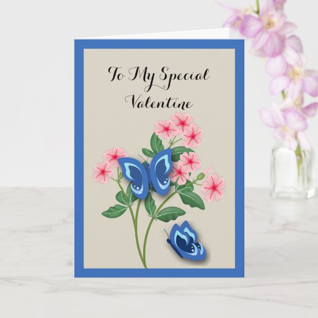 Carte Papillons bleus parmi les fleurs Saint-Valentin (Orchidée)