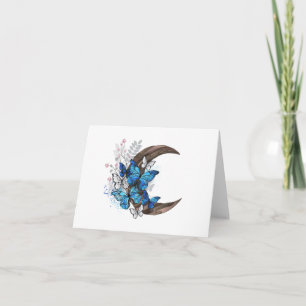 Carte Papillons bleus sur croissant en bois