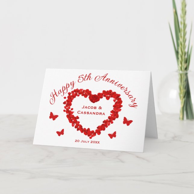 Carte Papillons Coeur Rose Rouge Chic Anniversaire photo (Devant)