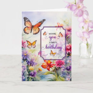 Carte Papillons d'anniversaire et jardin de fleurs sauva
