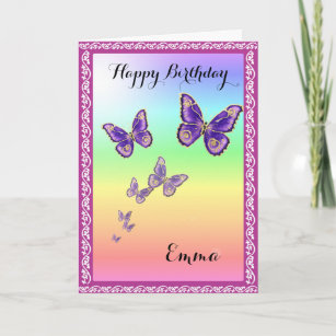 Carte Papillons d'été.Joyeux Emma d'anniversaire.