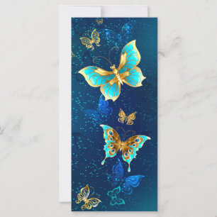 Carte Papillons dorés sur fond bleu