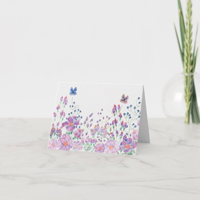 Carte Papillons et fleurs aquarelles (Devant)