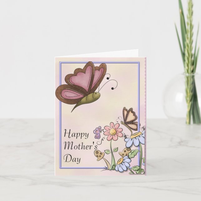 Carte Papillons et fleurs Fête des mères (Devant)