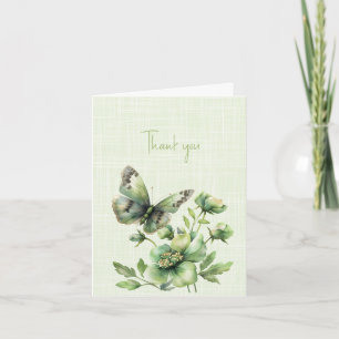 Carte Papillons et fleurs verts Merci