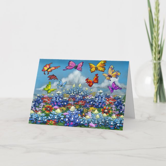 Carte Papillons Fleur sauvage Bluebonnets (Devant)