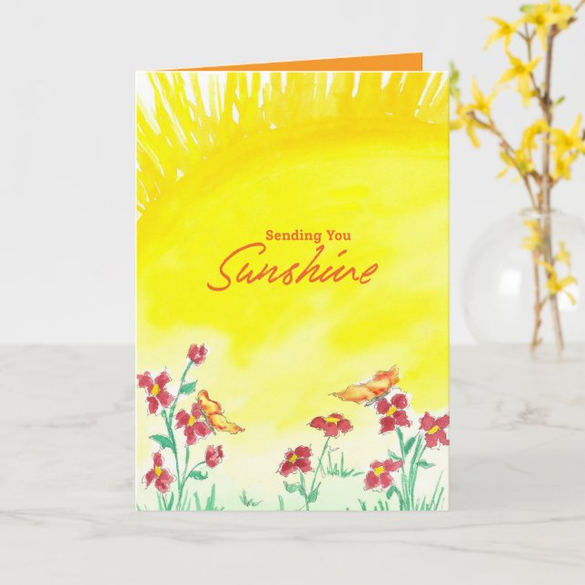 Carte Papillons Fleurs Sauvages Rouges Soleil d'Été (Fleur jaune)