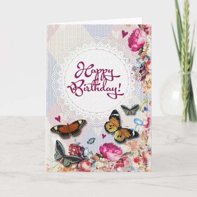 Carte Papillons floraux d'anniversaire (Devant)