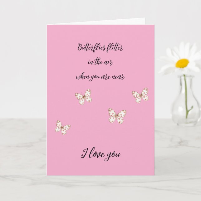 Carte Papillons rose doux avec amour des Coeurs (Petite plante)
