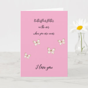 Carte Papillons rose doux avec amour des Coeurs