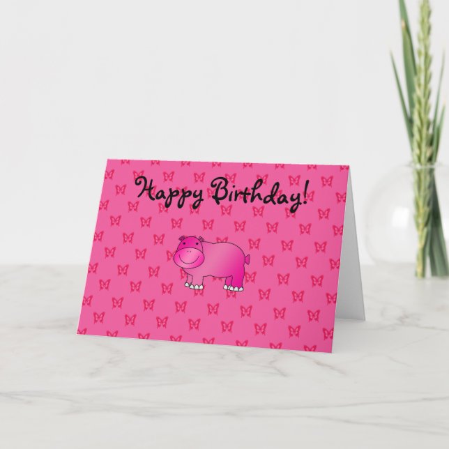 Carte Papillons rose hippo mignon (Devant)