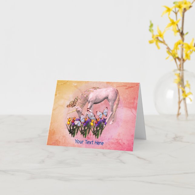 Carte Papillons Unicorne blanc Imaginaire Horse Note Car (Fleur jaune)