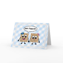 Pâque heureuse Matzot mignon sur le guingan bleu