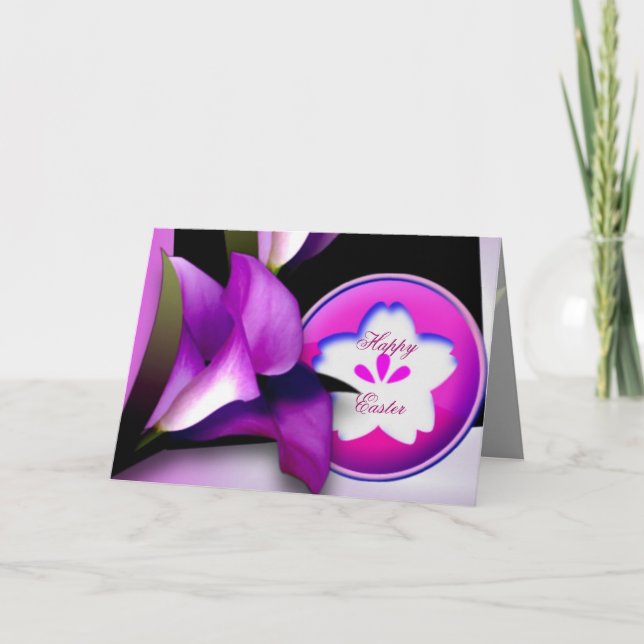 Carte Pâques aux fleurs violettes (Devant)