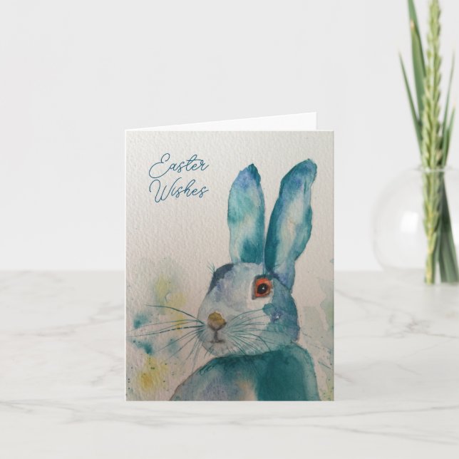 Carte Pâques bleu lièvre (Devant)