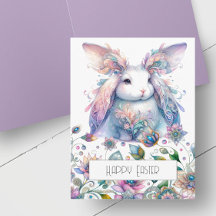 Carte Pâques Bunny Fleurs Printemps mignonnes