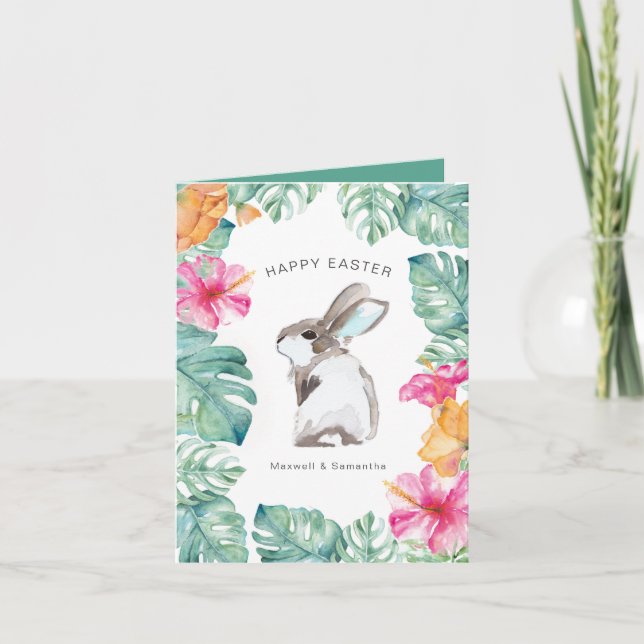 Carte Pâques Bunny Fleurs Printemps mignonnes (Devant)