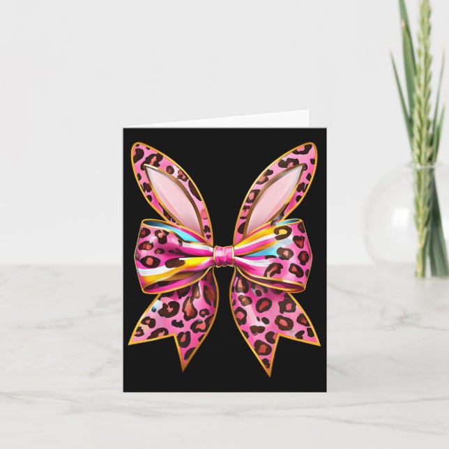 Carte Pâques Bunny Leopard Coquette Bow Joyeux Gir Pâque (Devant)