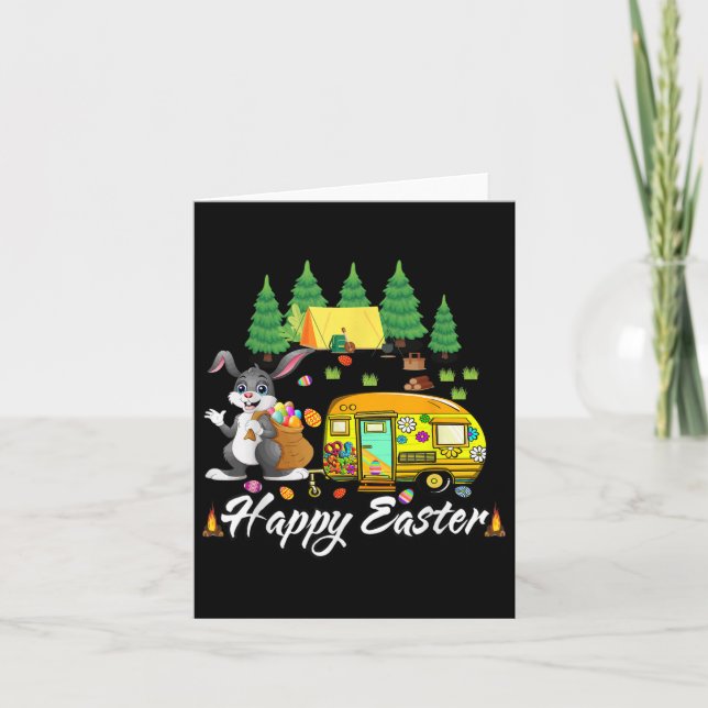 Carte Pâques Camping Cute Bunny Oeufs Joyeux Pâques (Devant)