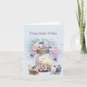 Carte Pâques Chaleureux Souhaits Jar de Fleurs Papillons