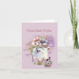 Carte Pâques Chaleureux Souhaits Jar de Fleurs Papillons
