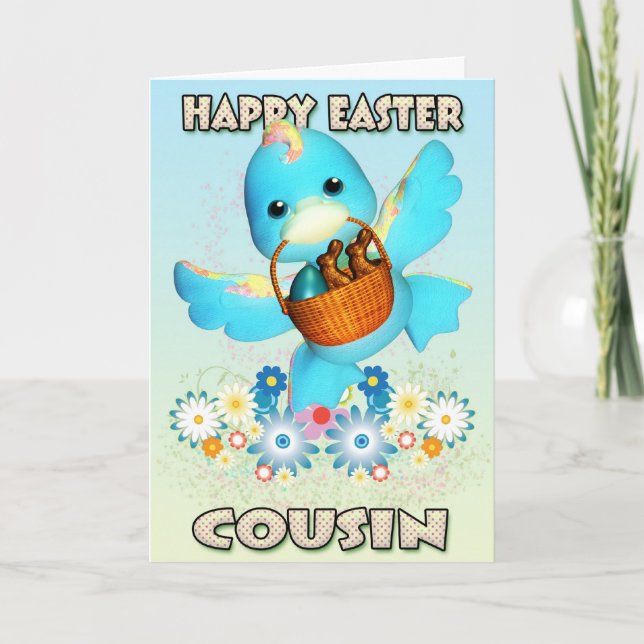 Carte Pâques Cousin - Canard Mignet Avec Panier De (Devant)