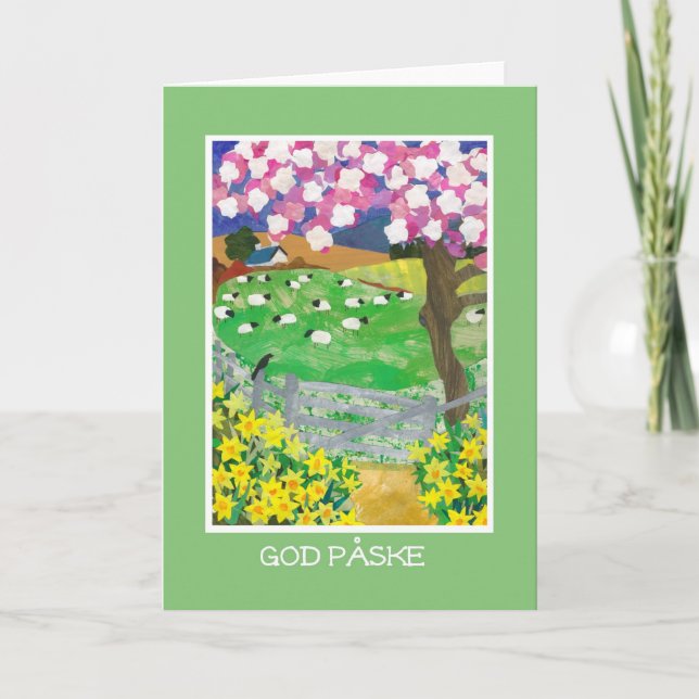 Carte Pâques danoise avec Campagne au printemps (Devant)