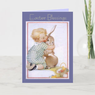 Carte Pâques 'Enfant Avec Son Lapin'