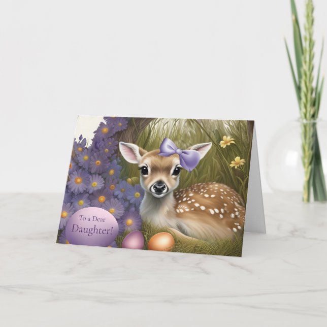 Carte Pâques fille avec des œufs de faon de cerf bébé mi (Devant)