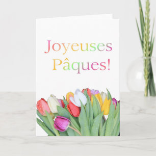 Carte Pâques Française - Bouquet de tulipe Joyeuse