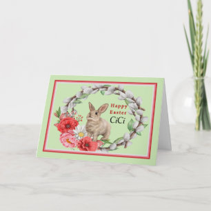 Carte Pâques Grand, Grand, Grand-fille Lapin & Wreath