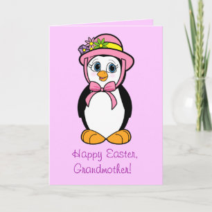 Carte Pâques Grand-Mère : Pingouin à Bonnet