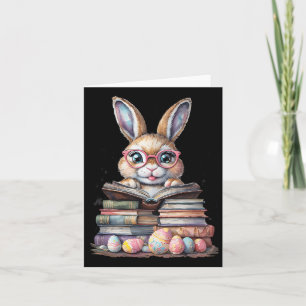 Carte Pâques mignonne lecture Bunny Gles Livres Vin de l