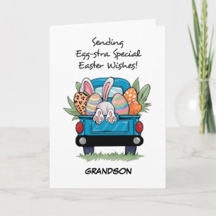 Carte Pâques mignonne ramasse Camion avec lapin et oeufs