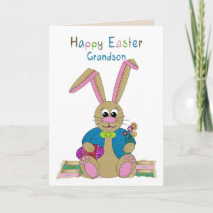 Carte Pâques, Petit-fils, Lapin de Pâques en peluche