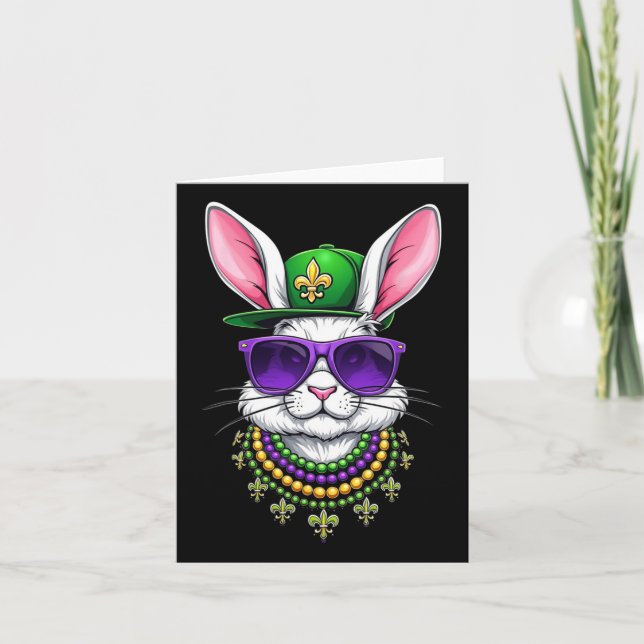Carte Pâques Rabbit Mardi Gras perles Fleur de lis Perfe (Devant)