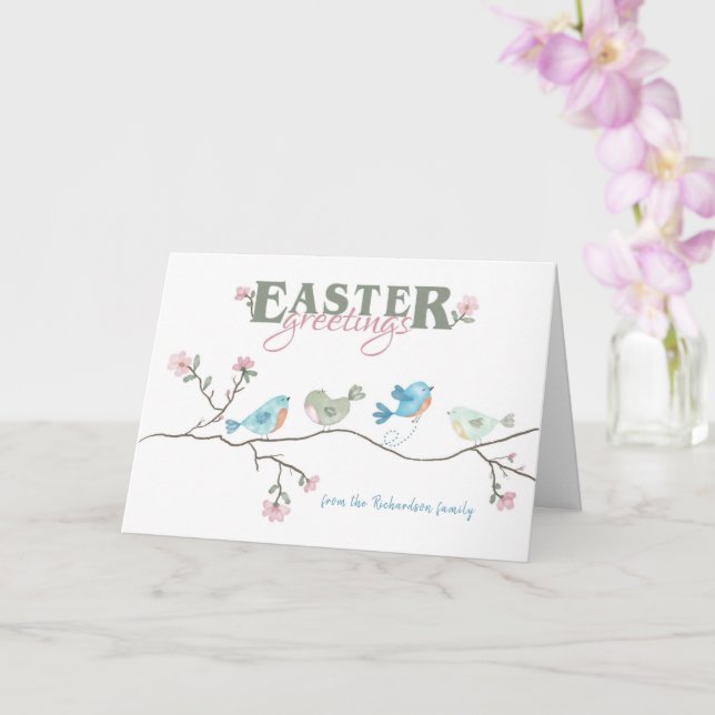 Carte Pâques salutations Aquarelle Oiseaux sur le membre (Orchidée)