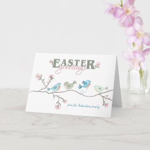 Carte Pâques salutations Aquarelle Oiseaux sur le membre