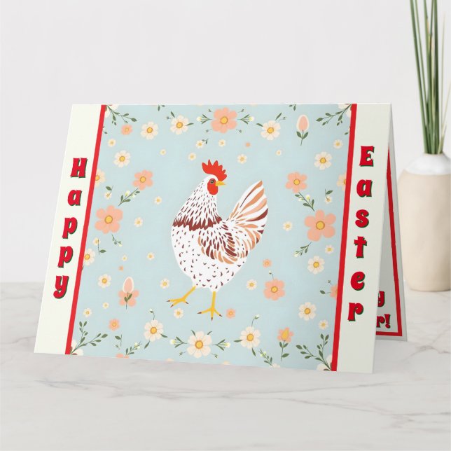 Carte Pâques Vintage Vacances au poulet (Devant)