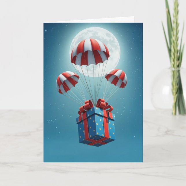 Carte Parachutes qui offrent un cadeau de Noël (Devant)