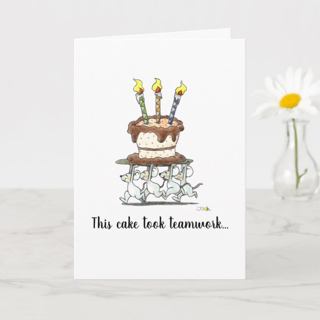 Carte Parade de souris avec gâteau d'anniversaire (Petite plante)