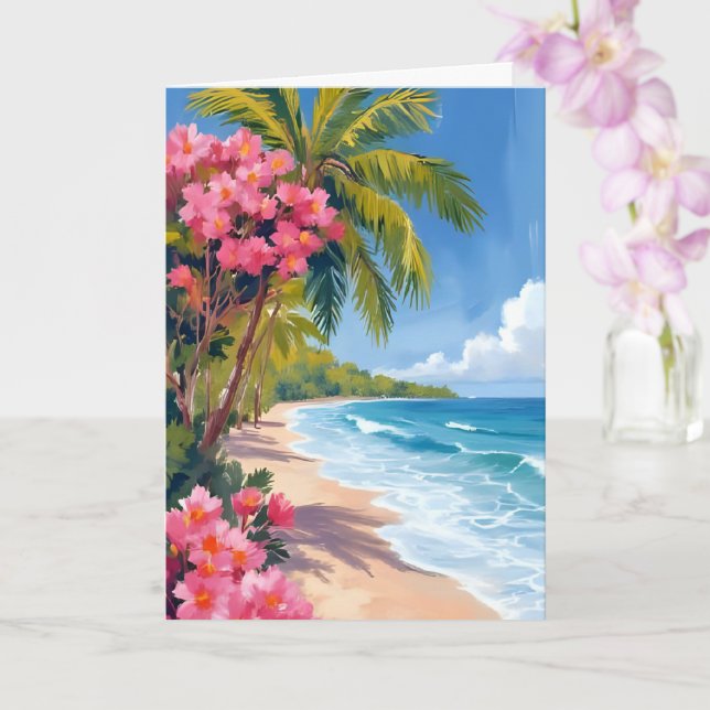 Carte Paradis de plage tropicale | Peinture océanique (Orchidée)