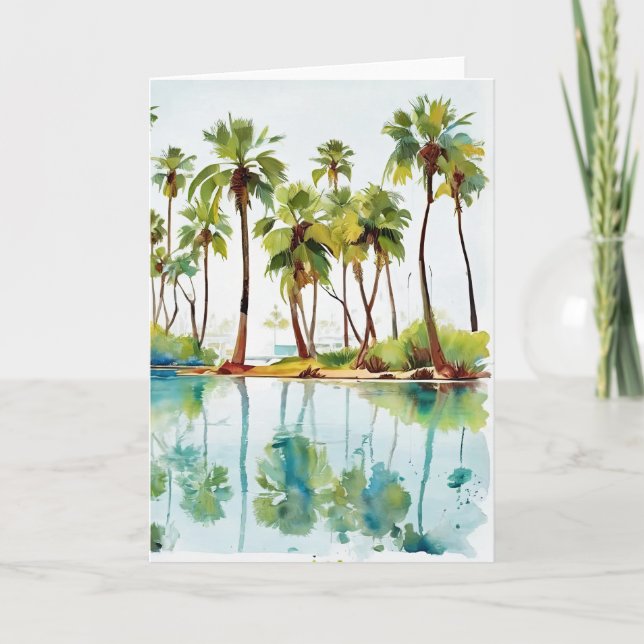 Carte Paradis de vacances Lagune tropicale Aquarelle v3 (Devant)