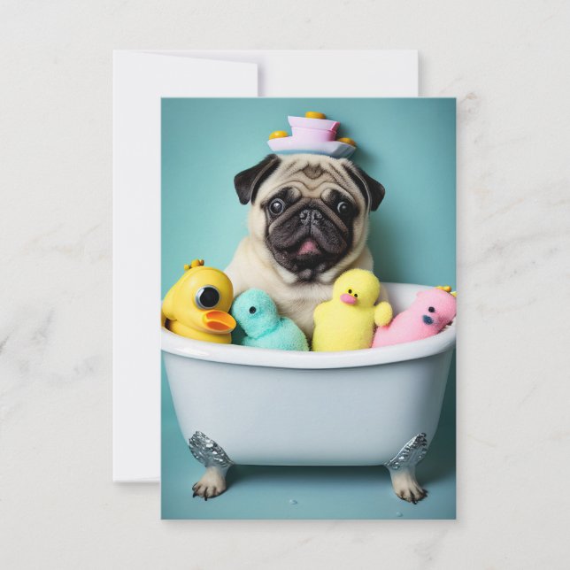 Carte Paradis du Pug : Une Beauté de Bain dans la Baigno (Devant)