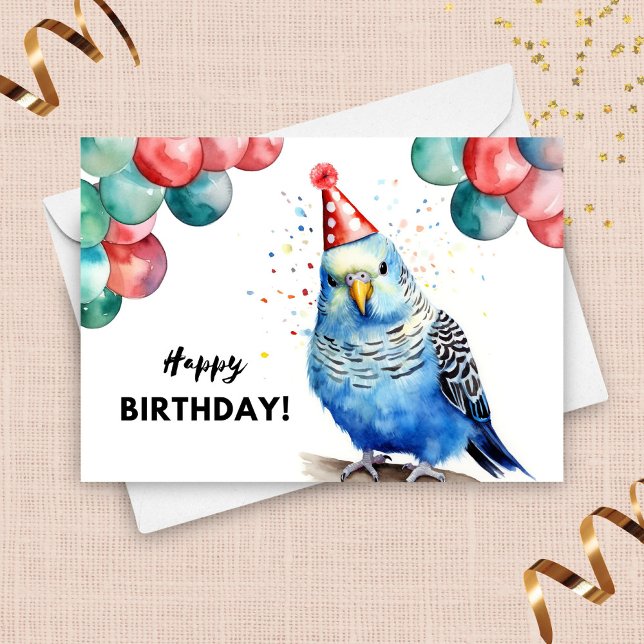 Carte Parakeet Budgie Balloons et Casquette de fête Anni (Créateur téléchargé)
